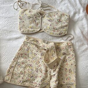 High-Waist Floral Eyelet Shorts - Cream